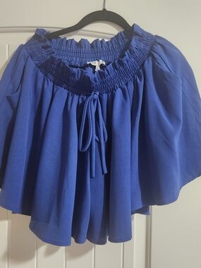 HYFVE Royal Blue Smocked Circle Skirt with Waist Tie